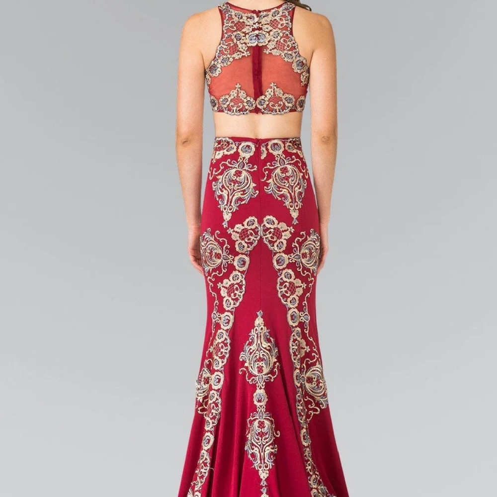 Chic Burgundy Patterned Women's Prom Dress